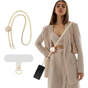 Kal-Cordon Telephone Portable Chaîne En Perles Pour Le Corps De Camélia Lanière En Cuir Métal De Téléphone Portable Universelle Avec Plupart Des Smartphones Lanyard Avec Patch - Neuf