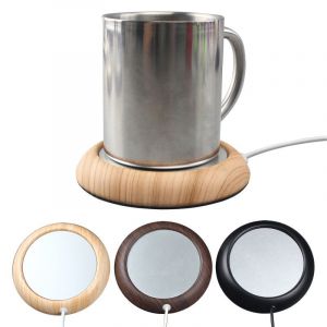 Dessous de verre chauffant USB créatif en métal, température constante, coussin isolant pour café (grain de bois foncé) - Neuf