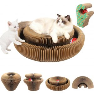 Griffoir Magic Organ pour Chat | Grand Griffoir Pliable avec Clochette | Tunnel de Jeu Extensible & Nid Doudou en Un | Idéal pour Multi-Chats & Grandes Races - Neuf