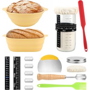 Subzonal-Kit Boulanger Levain,Banneton Pour Pain,Banneton Pain,Comprend 2 Bannetons Pour Pain (Rond Et Ovale),Kit Pain Au Levain Pain Au Complet Banetton &Agrave; Pain Corbeille A Pain - Neuf
