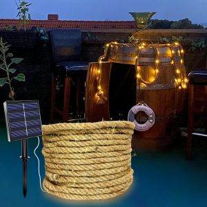 Guirlande Lumineuse Solaire De 15 M Avec 300 Led, Corde De Chanvre Solaire, 8 Modes D'&eacute;clairage, &Eacute;tanche, Pour Jardin, Terrasse, Balcon, Balan&ccedil;oire, D&eacute;coration - Neuf