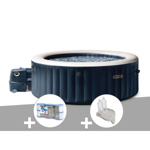 Kit spa gonflable Intex PureSpa Blue Navy rond Bulles 4 places + 6 filtres + Porte-verre - Neuf