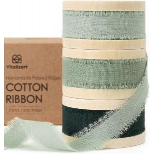 Ruban De Coton 1,6 Cm X 19,2 M (3 Rouleaux*6,4 M) Série Verte, Franges Faites Main Rubans En Tissu Pour Invitations De Mariage Bouquets De Mariée Vacances Décoration Emballage Cadeau - Neuf