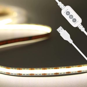 Ruban Led Cob Usb 5v Blanches 4000k,2m Dimmable Haute Densité 320leds/M Bande Lumineuse Led Cob Flexible Découpable Bande Led Pour Tv Rétroéclairage,Armoire,Chambre,Éclairage Maison Diy - Neuf