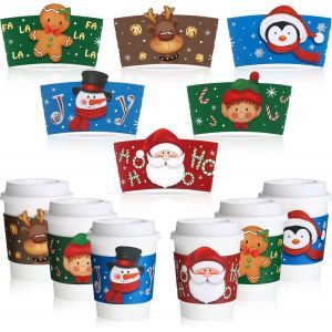 Kal-Manchons De Tasse De Thé Café De Noël Manchons Jetables En Papier Ondulé Pour Gobelet De 12 Oz Et 16 Oz Manches De Tasse De Père Noël Bonhomme De Neige (Tasses Non Incluses) (72 Pièces) - Neuf