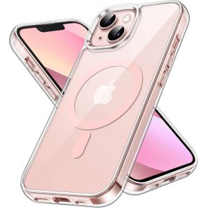 Pps-Coque Magnétique Pour Iphone 13 6,1 Pouces Compatible Avec Magsafe Recharge Sans Fil, Étui Housse De Téléphone Antichoc, Dos Transparente Anti-Rayures (Transparente/Rose) - Neuf