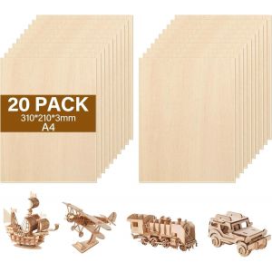 20 Pièces A4 contreplaqué 3mm tilleul,300 x 210 x 3.5 mm contreplaqué multicouche,3mm basswood plywood,Panneau Feuille Découpe Laser,pour l'artisanat, la découpe du bois, le modélisme - Neuf