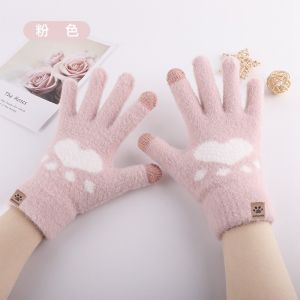 Gants De Ski Femme Hiver Doux Et Chauds Avec Capteurs Tactiles, Motifs De Pattes De Chat, En Beige Et Gris, Tissu &Eacute;lastique Et Confortable Pour Protection Optimale Contre Le Froid,Rose - Neuf
