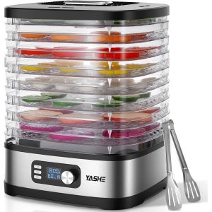 D&eacute;shydrateur Alimentaire YASHE 8 Plateaux, 72H, Temp&eacute;rature & Temps R&eacute;glables, Feuilles en Maille, Plateau pour Rouleaux de Fruits, Pinces Inox, Sans BPA pour Fruits, Viande, L&eacute;gumes, Herbes - Neuf