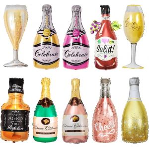 CAUC-Ballon Champagne, 10 pcs G&eacute;ant Ballon Aluminium F&ecirc;te, Whisky Bi&egrave;re Ballon, Ballon Bouteille Verre &agrave; vin, pour Mariages D&eacute;corations de F&ecirc;te Anniversaire - Neuf