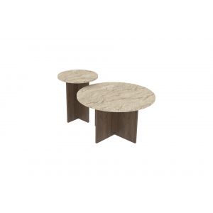 Ensemble de table basse en bois "Private" 70 x 70 x 40 cm - Travertin - Neuf