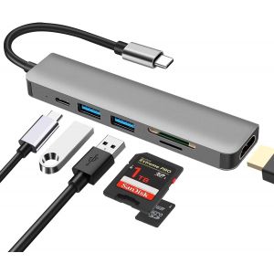 KALANKA-Hub USB C, 6 en 1 Adaptateur Multiport Type C avec HDMI 4K, Lecteur de Cartes SD/TF, Port USB 3.0 & USB 2.0, Port PD 100W, Compatible avec MacBook Pro/MacBook Air/Dell XPS et Plus Encore - Neuf