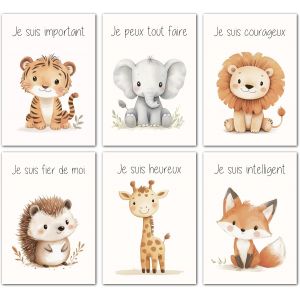 KALANKA-Decoration Chambre Bebe Affiches d'affirmation A4 (21x30cm) Sans Cadre | Poster Animaux Chambre Enfant Garcon Tableau | Poster Mural Enfant Deco Safari Jungle - Neuf