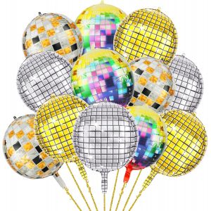 CAUC-12 PCS Disco Ballons, Ballons Disco en Aluminium, 22Inch ballons Aluminium 4D, disco Ballon multicolore, Décoration de Fête disco pour Décorations de Fête des Années 60,70, 80 et 90 - Neuf