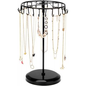 Jexnovashop-Porte Bijoux Rotatif En M&eacute;tal Noir 23 Crochets - H34,8 X L20,5 Cm - Tour De Presentoir Bijoux - Porte Collier Bracelets Bagues Et Boucles D&iquest;Oreilles - Neuf