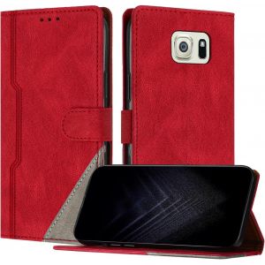 Kal-&Eacute;tui Pour Samsung Galaxy S6 Edge, Housse En Cuir Pu Avec [Protection Antichoc Tpu] [Fonction Support] [Porte-Cartes ] Antichoc Magn&eacute;tique Coque Pour Galaxy S6 Edge - Rouge - Neuf
