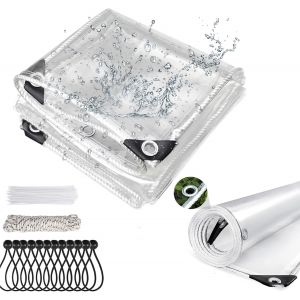 ChenQuanSarl-Topchance Bâche De Protection En Polyéthylène 420G/M² Bâche Imperméable Extérieure,Bâche À ?illets En Pvc En Tissu Toile De Protection Polyvalente Pour Bois,Piscine,Meubles De Jardin,Voi - Neuf