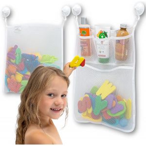 Organisateur De Jouets De Bain En Maille + 6 Crochets Ultra Résistants - Le Ba Parfait - Neuf