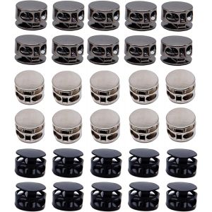 Tianyi-30 Piècesarrêt De Corde En Métal Bouchon De Cordon De Poussée Rond Bouchon De Cordon À Ressort Serre-Câble Glissière Convient Aux Vêtements Sacs Chapeaux Tentes (Argent Couleur Pistolet Noir M - Neuf