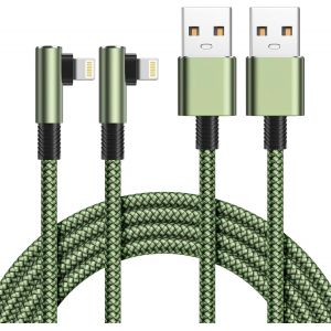KALANKA-C&acirc;ble iPhone [2m/Lot de 2] Cable Chargeur iPhone Angle droit 90 Degr&eacute;s Certifi&eacute; MFi C&acirc;ble Lightning Nylon Tress&eacute; Cordon Fil Chargeur Rapide pour iPhone 14 13 12 11 Pro Max XS XR X 8 7 SE,iPad - Neuf