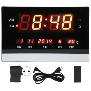 HJLIAN Horloge calendrier perpetuel a LED, reveil suspendu, affichage de la temperature, pour la maison et le bureau, prise UE 100-240 V - Neuf