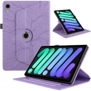 Coque Pour Ipad Mini 7 Tablette Coque/Ipad Mini 6 8.3"" 2024/2021 Tablette Cover Étuis Cuir 360°Rotatif Multi-Angle Stand Flip Protection Housse Cover Pour Ipad Mini 7,Violette Arbres - Neuf