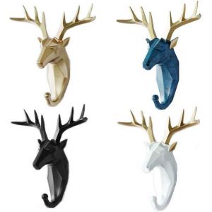 Lot de 4 crochets muraux en résine en forme de tête de cerf, décoration moderne et créative - Neuf