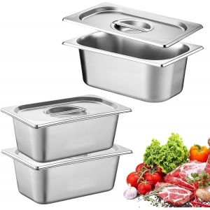 3 Pièces Bac Gastronorme,Bac Inox Alimentaire avec Couvercle,Plat Inox Barbecue,Plat Rectangulaire pour Mariner Viande,Escalopes,Empilable Set à Panure,Récipient pour Cuisine 17.6x10.8x10cm - Neuf
