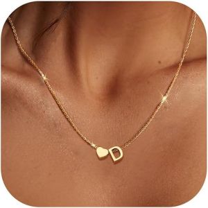 Kal-Collier Personnalisé Collier Initiale Collier Femme Or Coeur Collier Lettre Femme Or Acier Inoxydable Nom Collier Pendentif Lettre Coeur Collier Prenom Personnalisé Femmes Filles Cadeaux - Neuf