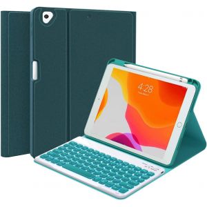 Clavier Coque Pour Ipad 9.7"", Ipad 6eme/5eme Génération 2018/2017, Ipad Air 2/1, Pro 9.7, Français Azerty Clavier Détachable Bluetooth Rétroéclairé Avec Fente Pour Stylo, Drakvert[Z1360] - Neuf