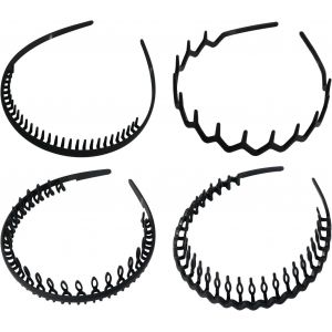 Subzonal-4 Pcs Serre Tete Homme, Bandeaux Ondul&eacute;s &Eacute;lastique, Multi-Style Bandeaux En Plastique, Serre-T&ecirc;te Pour Femmes, Noir Antid&eacute;rapant Sport Unisexe Serre Tete Accessoires Pour Femmes Et Hommes - Neuf