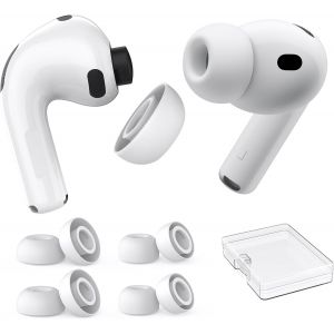 LORANKA-AhaStyle Embouts AirPods Pro 3 (2025) avec Trou de R&eacute;duction du Bruit&iquest;s'adapte L'&eacute;tui Chargement&iquest; 4 Paires Couvre-Oreilles en Silicone pour AirPods Pro 3e G&eacute;n&eacute;ration avec Bo&icirc;te de Rangement P - Neuf