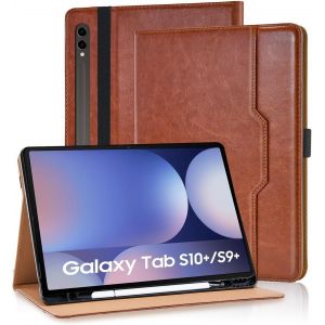 Coque pour Samsung Galaxy Tab S10+ 2024 / S9+ Plus/S9 FE+ 12,4 Pouces 2023 Housse Cuir PU [R&iquest;&iquest;veil/Veille Automatique] Etui de Protection avec Support Fonction et Poche de Documents, Marron - Neuf