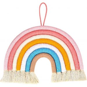 Décoration murale arc-en-ciel,décoration de chambre d'enfant arc-en-ciel tissé à la main,pendentif en macramé - Neuf