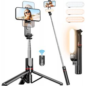 Kalcx-Perche &Agrave; Selfie Avec Lumi&egrave;re,111cm Avec Tr&eacute;pied Am&eacute;lior&eacute;,Tr&eacute;pied Pour T&eacute;l&eacute;phone Avec T&eacute;l&eacute;commande D&eacute;tachable 360&deg; Rotation Perche Selfie Tr&eacute;pied Pour Iphone Et Android Des Smartphones - Neuf