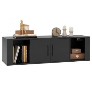 Meuble Étagère Murale à 2 Portes COSTWAY, Armoire de Rangement Flottant avec 2 Cubes Ouverts sous Télévision Bureau de Console,Noir - Neuf