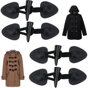 Mevronisshop-4 Paires Boutons De Fixation En Corne, Cuir Corne &Agrave; Bascule Boutons, Boutons En Corne De Boutons &Agrave; Coudre Pour Bricolage V&ecirc;tements Couture D&eacute;coration Accessoires (Noir) - Neuf