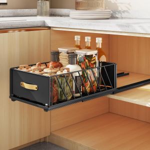 Chenquansarl-Tiroir Coulissant, Fixé Avec Un Nano Film Adhésif, Telescopique Tiroir Coulissant Cuisine Pour Placard, Pas Besoin De Percer Ni De Clouer, 40profondeur X 25largeur X 15.5hauteur Cm, Noir - Neuf