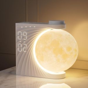 Lampe De Lune Avec Réveil Lumineux, 2 Réveils, Lumière Lunaire Rgb 8 Couleurs, 10 Sons Naturels, Veilleuse 3 Niveaux De Luminosité Lampe De Chevet Pour Femmes/Filles/Garçons. - Neuf