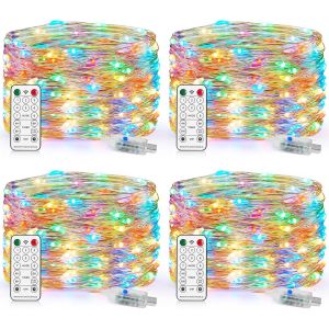 Trahoo-Usb Guirlande Lumineuse 10m, 100 Led En Cuivre, 8 Modes Dimmable Avec T&eacute;l&eacute;commande Et Minuterie, Imperm&eacute;able Lumi&egrave;res D'arbre De No&euml;l Fil De Cuivre D&eacute;coration - Neuf