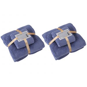 Ensemble De 4 Serviettes De Bain Bleues - 2 Grandes Serviettes Et 2 Serviettes Pour Les Mains - Neuf