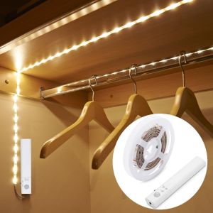Ruban Led 1m Chambre Lumiere Pile Led Detecteur De Mouvement, Reglet Bande Led Blanche 1m Strip Lights Tv Interieur Nuit Light Lumineuse Bandeau Leds Autocollante &Eacute;clairage Sans &Eacute;lectricit&eacute; - Neuf
