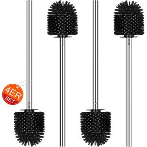Brosse Toilettes WC,Brosse WC Silicone,Balayette WC,Brosse WC Classique,Manche en Acier Inoxydable,Tête de Brosse Noire 7CM,4 pièces (Silicone/Noir) - Neuf