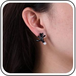Kal-Boucles D'oreilles Chat Perle Boucles D'oreilles Chat Noir Boucles D'oreilles Chat Dessin Animé Boucles D'oreilles Perle Vintage Boucles D'oreilles Chaton Animaux Bijoux Pour Femmes Filles - Neuf