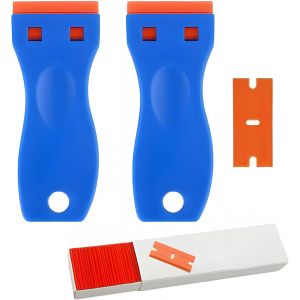 lbgwp60-Grattoir En Plastique 2 Pièces Avec 100 Lames, Pour Enlever Les Étiquettes, A Colle, La Peintureautocollants Et Décalcomanies (Bleu) - Neuf
