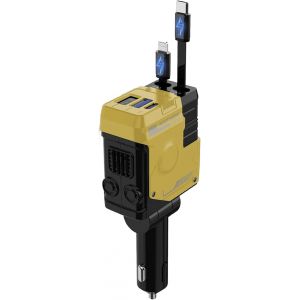 JGD-Chargeur Voiture R&eacute;tractable,4 en 1 Chargeur Allume Cigare,Accessoire Voiture Interieur, Adaptateur Prise Allume Cigare USB C 12v 24v pour iPhone, Android Telephone Tablette (Jaune) - Neuf