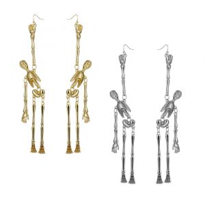 Lot De 2 Paires De Boucles D'oreilles Pendantes Squelette En Métal Pour Halloween, Bijoux Vintage Foncés, Pour Hommes Et Femmes, Accessoires De Costume D'halloween (Or, Argent) - Neuf