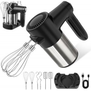 NouvelHorizonstore-Batteur &agrave; Main Sans Fil, Batteur &Eacute;lectrique Polyvalent avec 7 Vitesses, Affichage Digital, 6 Accessoires en Acier Inoxydable 2 Batteurs, 2 Fouets, 2 Crochets &agrave; P&acirc;te et Base de Stoc - Neuf