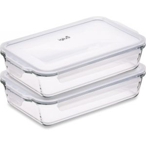 LETNERNY-Lot De 2 Plat À Lasagnes En Verre Avec Couvercle Hermétique À Fermeture À Pression ¿ Grand Plat De Cuisson Rectangulaire ¿ Sans Bpa, Micro-Ondes, Congélateur Et Lave-Vaisselle (2,2L) - Neuf