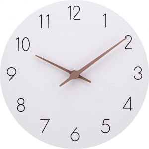 Horloge murale silencieuse en bois de 30 cm, décoration d'intérieur, salon, cuisine, grand ensemble, horloge moderne (30 cm, blanc) - Neuf